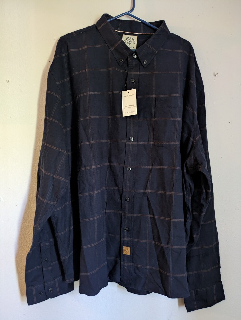 NWT Dubinik Men’s Plaid Button Down Shirt - Navy/Brown - Size 4XL